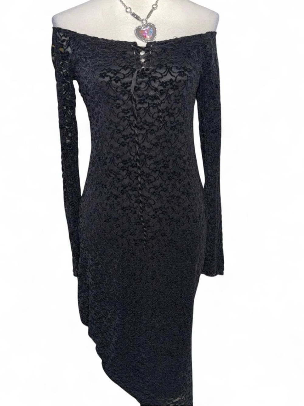 Women’s Black One-Shoulder Lace Asymmetrical Dress